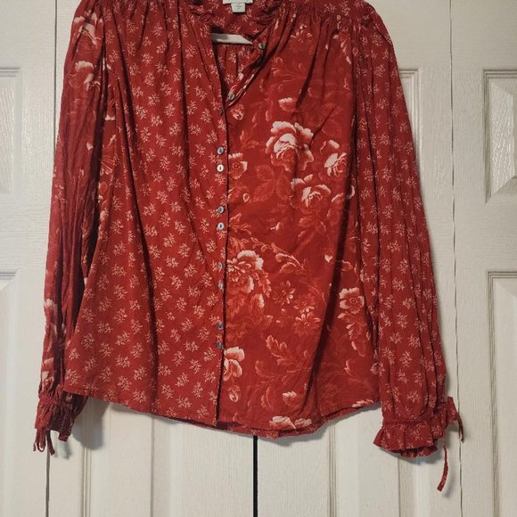 Sundance red floral blouse, size small - Picture 2 of 3
